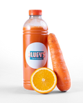 Bottle of BLUEY'S fresh juice with vegetables, a product in the BLUEY'S Catering offering that can be delivered to your office in Amsterdam